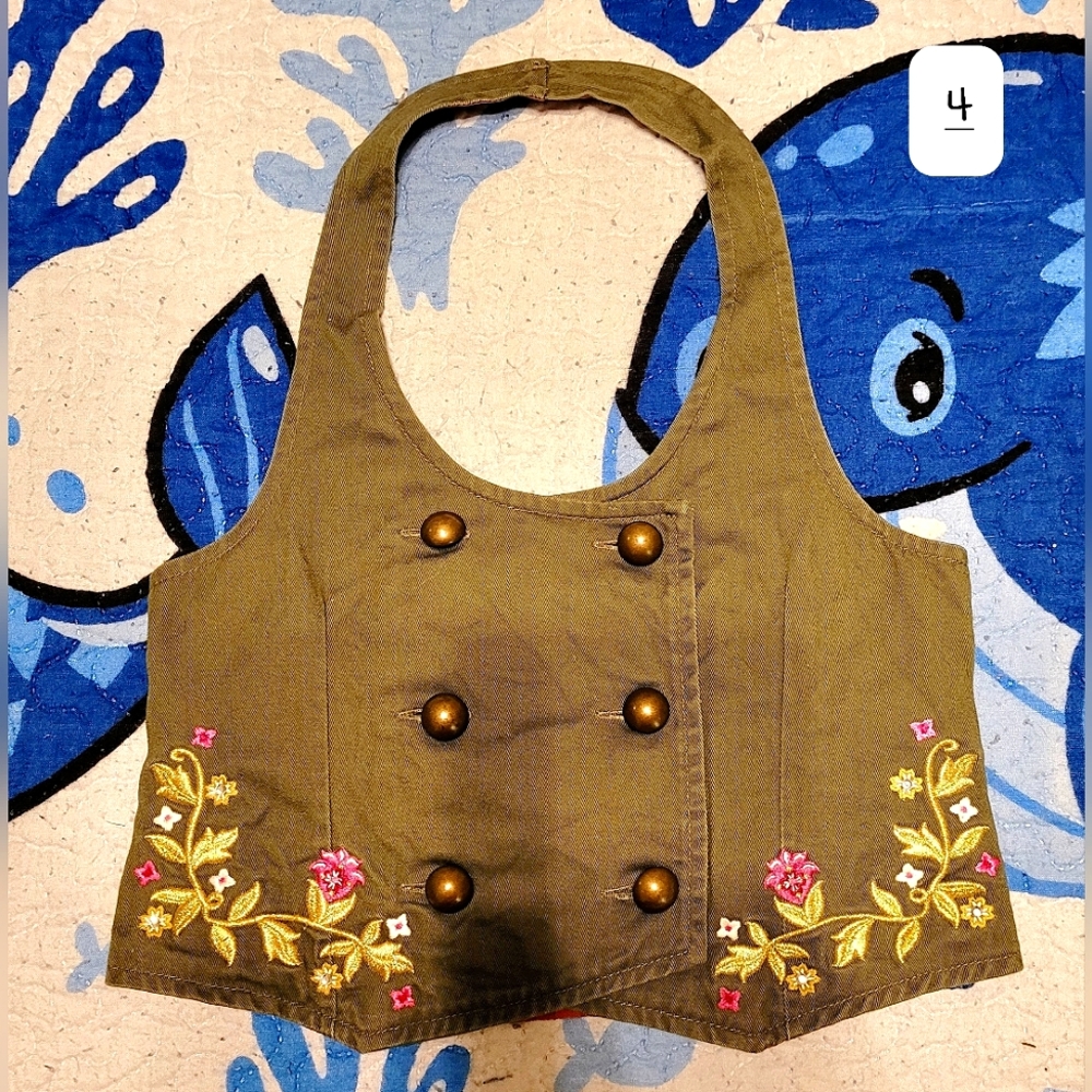 Gymboree Girl's sz 4 Army Green Vest Double Breasted Royal Gardens Embroidery